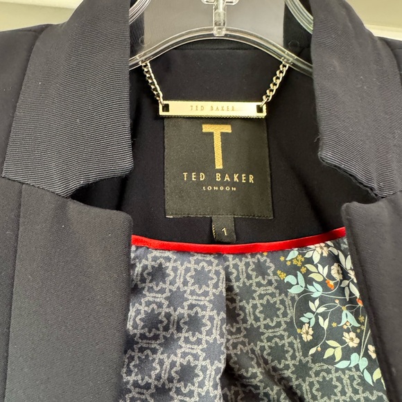 Ted Baker Navy Blue Blazer Jacket with Floral Lining Size 1 (USA 4) - Picture 3 of 9